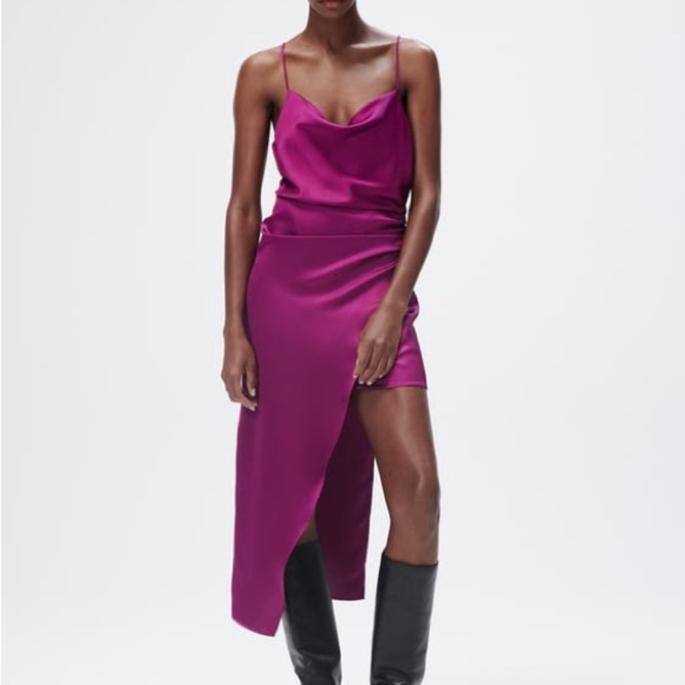 Zara Satin Effect Asymmetric Dress.